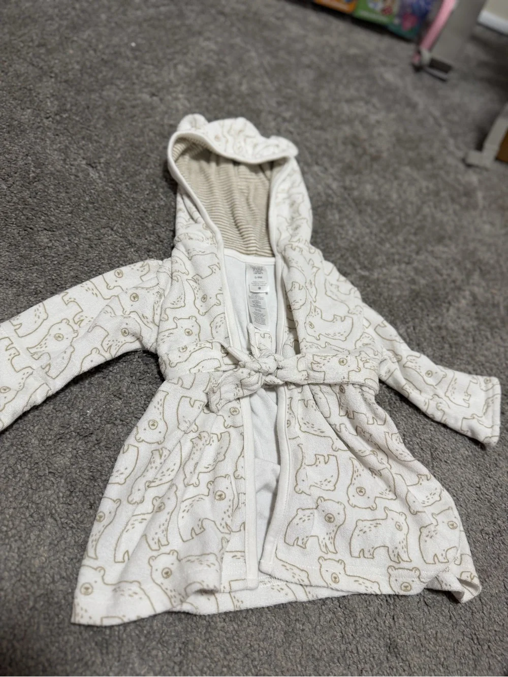 Carter's Just Be You Terrycloth Bear Print Robe Hooded Ears 0-9 Months